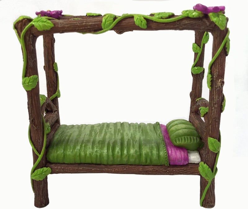 GlitZGlam Miniature Fairy and Baby Gnome Bed - 4-Post Miniature Bed for Your Gnome Garden, Pixies and Sprites - A Fairy Garden Accessory - Image 1